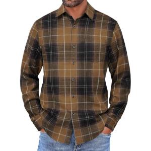 imageCOOFANDY Mens Flannel Shirts Long Sleeve Button Down Shirt with Pocket Casual Shirts Work Shirts for MenLight Coffee Black Plaid