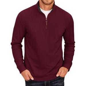 imageCOOFANDY Mens Fleece Quarter Zip Pullover Long Sleeve Mock Neck SweatshirtBurgundy