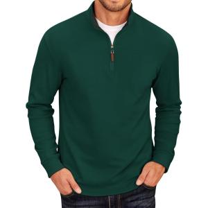 imageCOOFANDY Mens Fleece Quarter Zip Pullover Long Sleeve Mock Neck SweatshirtDark Green
