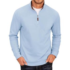 imageCOOFANDY Mens Fleece Quarter Zip Pullover Long Sleeve Mock Neck SweatshirtLight Blue