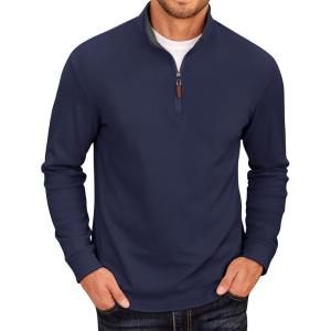 imageCOOFANDY Mens Fleece Quarter Zip Pullover Long Sleeve Mock Neck SweatshirtNavy Blue