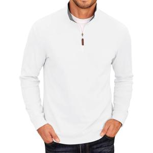 imageCOOFANDY Mens Fleece Quarter Zip Pullover Long Sleeve Mock Neck SweatshirtWhite