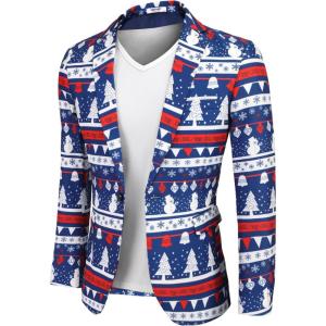 imageCOOFANDY Mens Halloween Blazer Jacket One Button Christmas Sport Coat Halloween Party Holiday JacketChristmas Blazer  Snowman  Tree