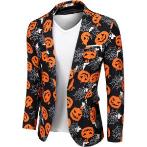 imageCOOFANDY Mens Halloween Blazer Jacket One Button Christmas Sport Coat Halloween Party Holiday JacketHalloween Blazer  Pumpkin  Bat