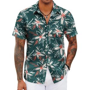 imageCOOFANDY Mens Hawaiian Shirts Short Sleeve Tropical Button Down Shirts Floral Summer Beach ShirtGreen  Khaki Flower