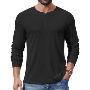 imageCOOFANDY Mens Henley Shirts Long Sleeve Lightweight Buttons TShirts Casual Basic Pullover TopBlack