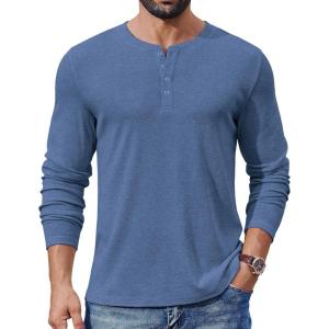 imageCOOFANDY Mens Henley Shirts Long Sleeve Lightweight Buttons TShirts Casual Basic Pullover TopBlue