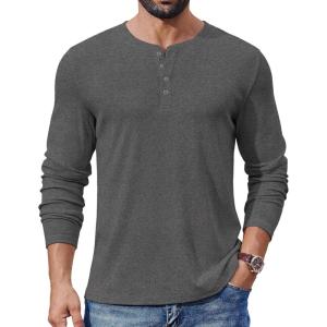 imageCOOFANDY Mens Henley Shirts Long Sleeve Lightweight Buttons TShirts Casual Basic Pullover TopDark Grey