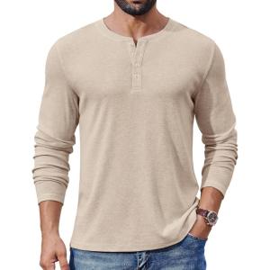 imageCOOFANDY Mens Henley Shirts Long Sleeve Lightweight Buttons TShirts Casual Basic Pullover TopLight Khaki