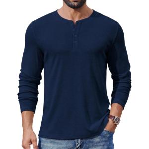 imageCOOFANDY Mens Henley Shirts Long Sleeve Lightweight Buttons TShirts Casual Basic Pullover TopNavy Blue