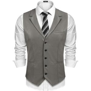 imageCOOFANDY Mens Leather Suit Vest Casual Western Vest Jacket Lightweight VNeck Dress Waistcoats Halloween CostumesDark Grey