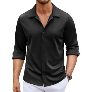 imageCOOFANDY Mens Long Sleeve Button Down Wrinkle Free Shirt Casual Untucked Stretch Dress ShirtsBlack Onyx