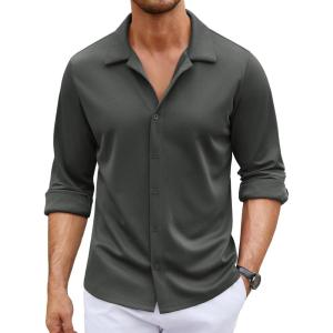 imageCOOFANDY Mens Long Sleeve Button Down Wrinkle Free Shirt Casual Untucked Stretch Dress ShirtsGranite Gray