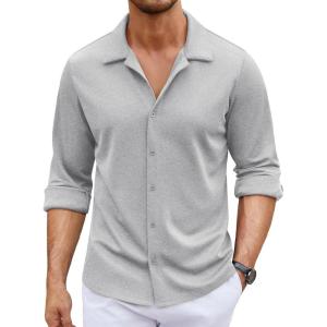 imageCOOFANDY Mens Long Sleeve Button Down Wrinkle Free Shirt Casual Untucked Stretch Dress ShirtsHarbor Mist
