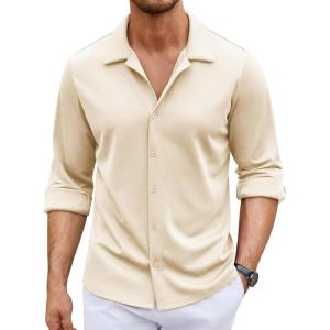 imageCOOFANDY Mens Long Sleeve Button Down Wrinkle Free Shirt Casual Untucked Stretch Dress ShirtsVanilla Ice