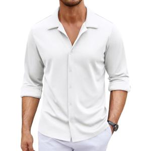 imageCOOFANDY Mens Long Sleeve Button Down Wrinkle Free Shirt Casual Untucked Stretch Dress ShirtsWhite