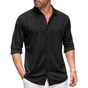 imageCOOFANDY Mens Long Sleeve Dress Shirt Casual Button Down Shirts Wrinkle Free Untucked ShirtBlack