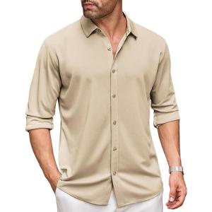 imageCOOFANDY Mens Long Sleeve Dress Shirt Casual Button Down Shirts Wrinkle Free Untucked ShirtChampagne