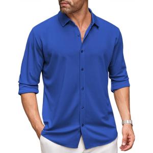 imageCOOFANDY Mens Long Sleeve Dress Shirt Casual Button Down Shirts Wrinkle Free Untucked ShirtDark Blue