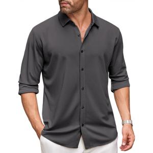 imageCOOFANDY Mens Long Sleeve Dress Shirt Casual Button Down Shirts Wrinkle Free Untucked ShirtDark Grey