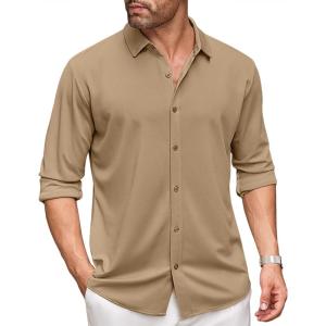 imageCOOFANDY Mens Long Sleeve Dress Shirt Casual Button Down Shirts Wrinkle Free Untucked ShirtDark Khaki