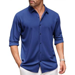 imageCOOFANDY Mens Long Sleeve Dress Shirt Casual Button Down Shirts Wrinkle Free Untucked ShirtDeep Blue