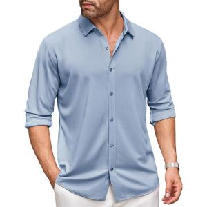 imageCOOFANDY Mens Long Sleeve Dress Shirt Casual Button Down Shirts Wrinkle Free Untucked ShirtLight Blue