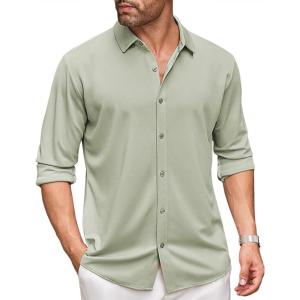 imageCOOFANDY Mens Long Sleeve Dress Shirt Casual Button Down Shirts Wrinkle Free Untucked ShirtLight Green