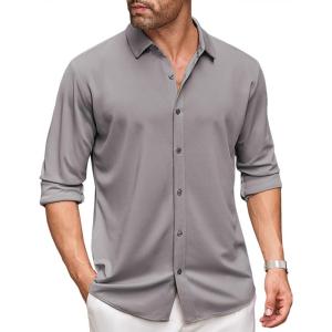 imageCOOFANDY Mens Long Sleeve Dress Shirt Casual Button Down Shirts Wrinkle Free Untucked ShirtLight Grey