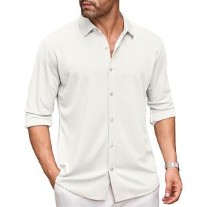 imageCOOFANDY Mens Long Sleeve Dress Shirt Casual Button Down Shirts Wrinkle Free Untucked ShirtWhite