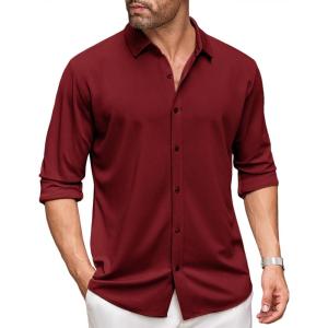 imageCOOFANDY Mens Long Sleeve Dress Shirt Casual Button Down Shirts Wrinkle Free Untucked ShirtWine Red