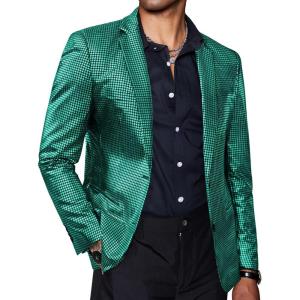 imageCOOFANDY Mens Metallic Jacket Regular Fit Blazer Casual 70s Disco Party Sport CoatGreen