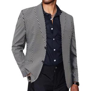 imageCOOFANDY Mens Metallic Jacket Regular Fit Blazer Casual 70s Disco Party Sport CoatSilver Plaid