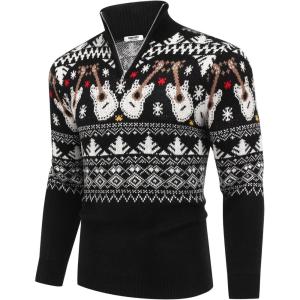 imageCOOFANDY Mens Quarter Zip Pullover Sweater Casual Zip Up Polo Sweater KnitChristmas Guitar