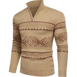 imageCOOFANDY Mens Quarter Zip Pullover Sweater Casual Zip Up Polo Sweater KnitPat13 Khaki