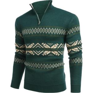 imageCOOFANDY Mens Quarter Zip Pullover Sweater Casual Zip Up Polo Sweater KnitPat14 Green