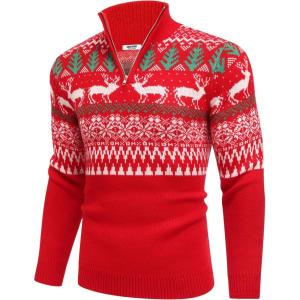 imageCOOFANDY Mens Quarter Zip Pullover Sweater Casual Zip Up Polo Sweater KnitRed Deer