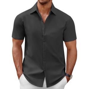 imageCOOFANDY Mens Short Sleeve Button Down Casual Shirts for Men Summer Untucked ShirtsBlack