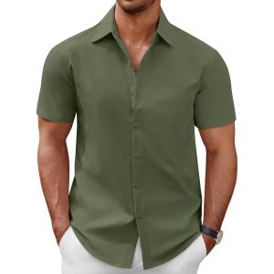 imageCOOFANDY Mens Short Sleeve Button Down Casual Shirts for Men Summer Untucked ShirtsChive