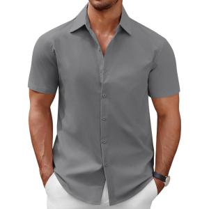 imageCOOFANDY Mens Short Sleeve Button Down Casual Shirts for Men Summer Untucked ShirtsGranite Gray