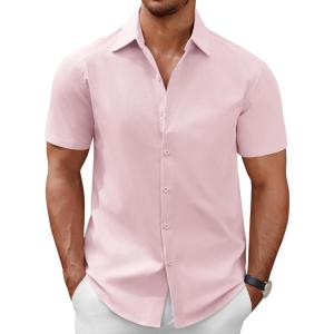 imageCOOFANDY Mens Short Sleeve Button Down Casual Shirts for Men Summer Untucked ShirtsIcy Pink