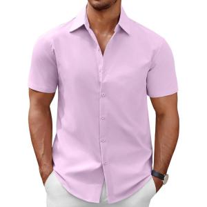 imageCOOFANDY Mens Short Sleeve Button Down Casual Shirts for Men Summer Untucked ShirtsLavender Frost