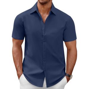 imageCOOFANDY Mens Short Sleeve Button Down Casual Shirts for Men Summer Untucked ShirtsMedieval Blue
