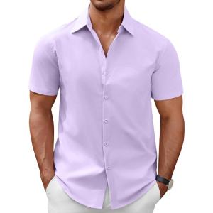 imageCOOFANDY Mens Short Sleeve Button Down Casual Shirts for Men Summer Untucked ShirtsPurple Rose
