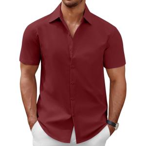 imageCOOFANDY Mens Short Sleeve Button Down Casual Shirts for Men Summer Untucked ShirtsScarlet Sage