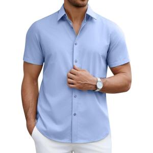 imageCOOFANDY Mens Short Sleeve Dress Shirts Casual Button Down Wrinkle Free Regular Fit Business Untucked ShirtsAngel Falls