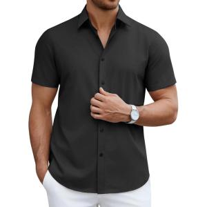 imageCOOFANDY Mens Short Sleeve Dress Shirts Casual Button Down Wrinkle Free Regular Fit Business Untucked ShirtsBlack Onyx