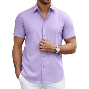 imageCOOFANDY Mens Short Sleeve Dress Shirts Casual Button Down Wrinkle Free Regular Fit Business Untucked ShirtsPurple Rose