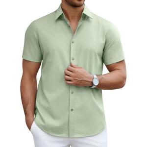 imageCOOFANDY Mens Short Sleeve Dress Shirts Casual Button Down Wrinkle Free Regular Fit Business Untucked ShirtsSea Foam