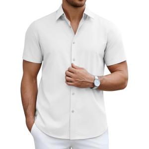 imageCOOFANDY Mens Short Sleeve Dress Shirts Casual Button Down Wrinkle Free Regular Fit Business Untucked ShirtsWhite